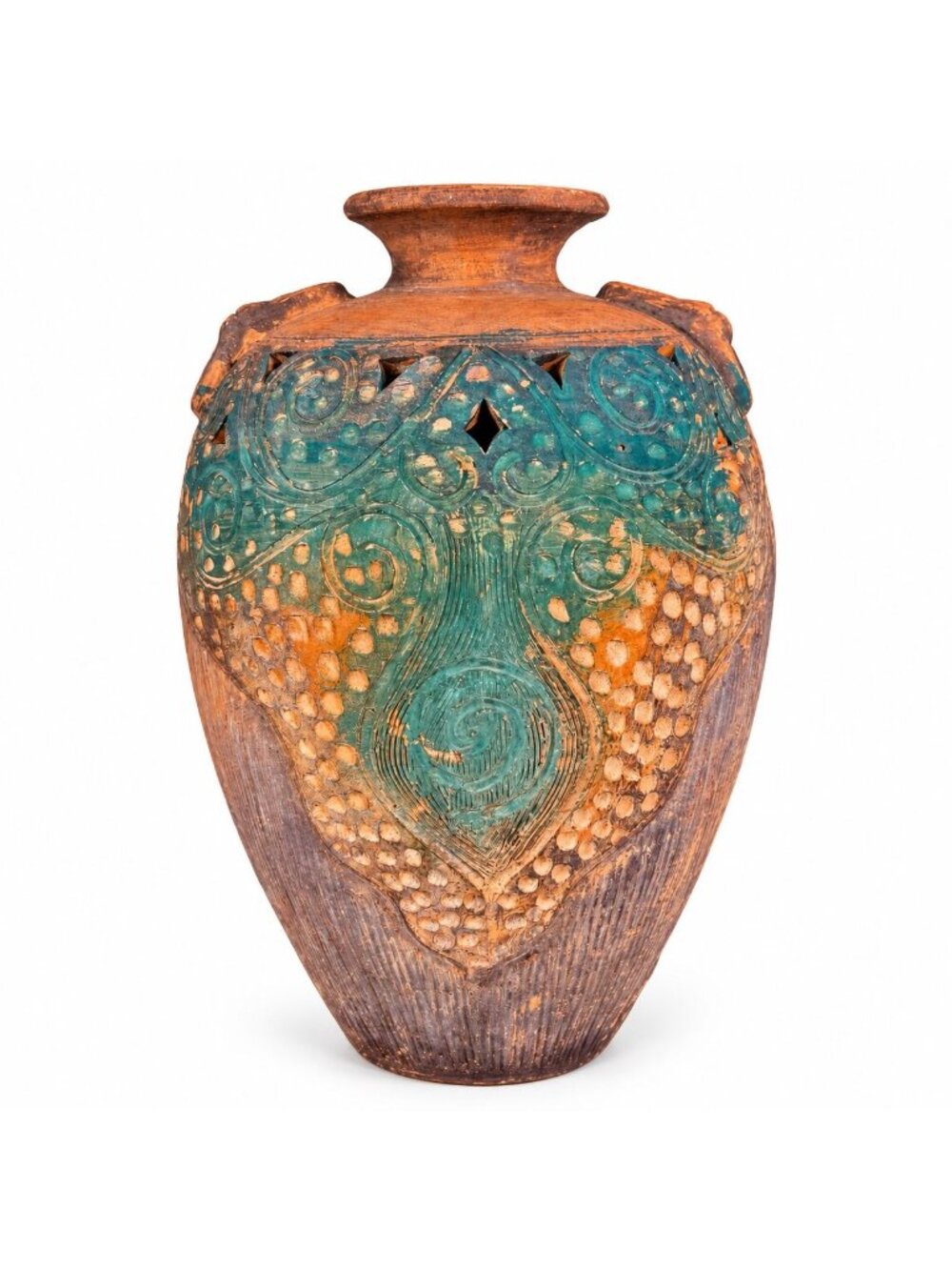 Terra Cotta Pottery Vase Artisan Hand Crafted Vintage Hand Painted Glazed Handma